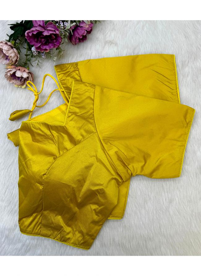 Malai Sattin Yellow Party Wear Plain Readymade Blouse
